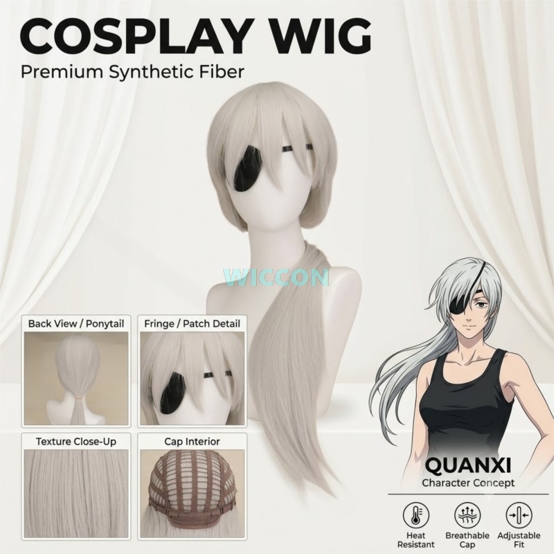 Anime Cosplay Eyes - Peluca larga plateada de Anime Quaanxi