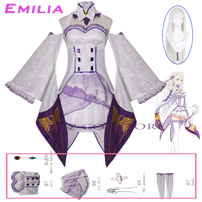 Anime Cosplay Wig - Disfraz de Emilia Cosplay Anime Re