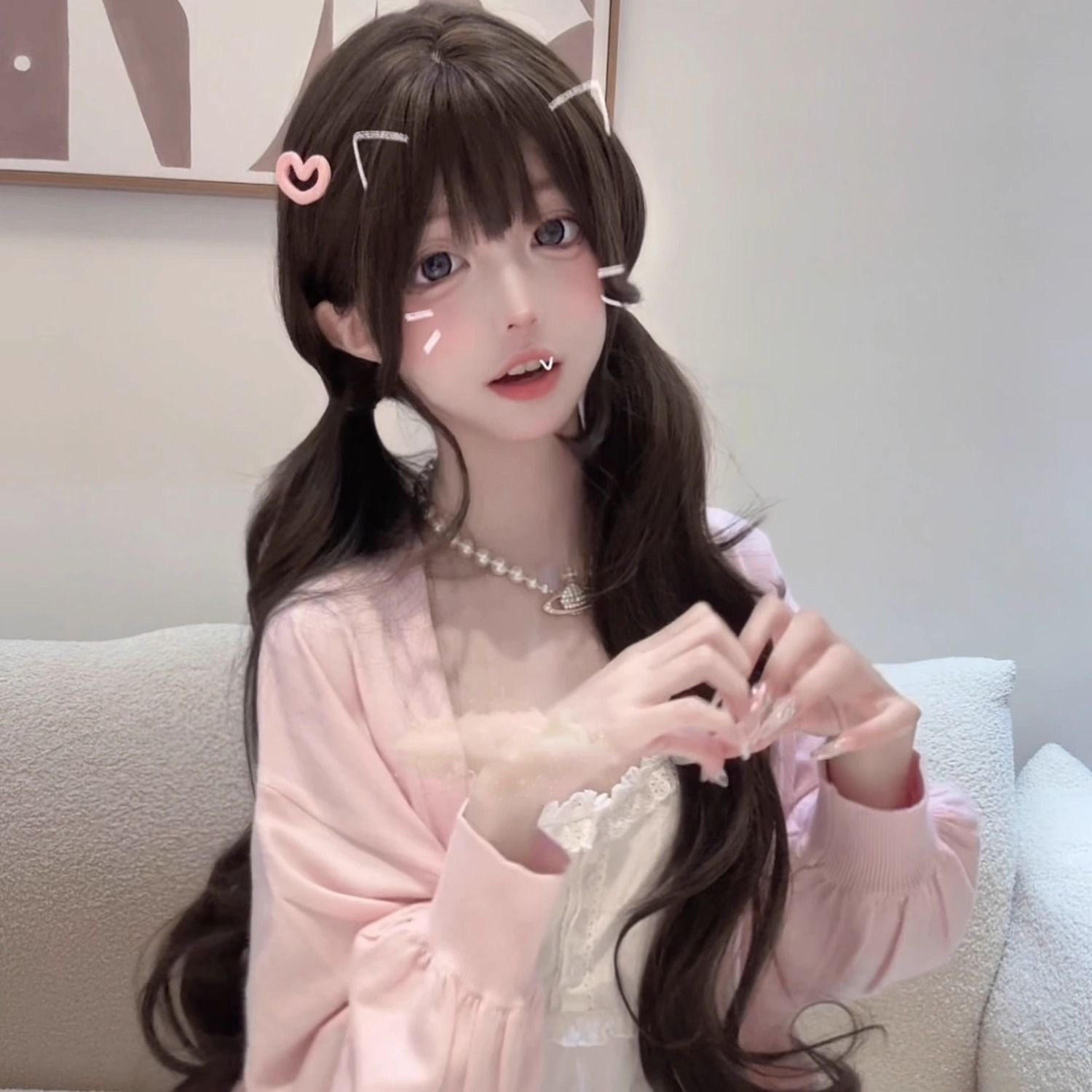 Anime Cosplay Girl Photo - Peluca sintética larga y ondulada de