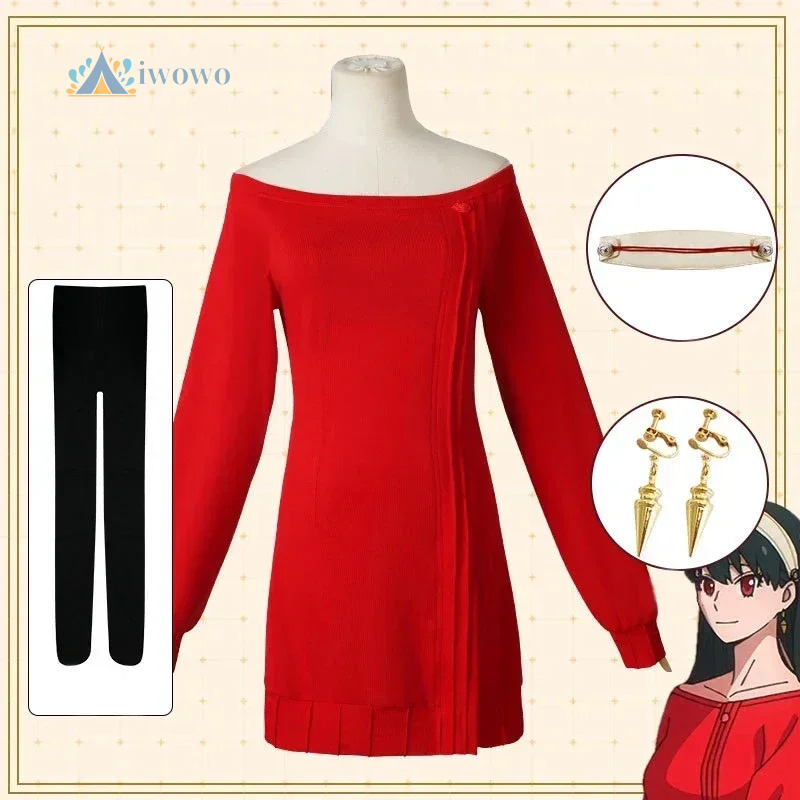Anime Cosplay Yor - Suéter Largo Rojo de Punto para