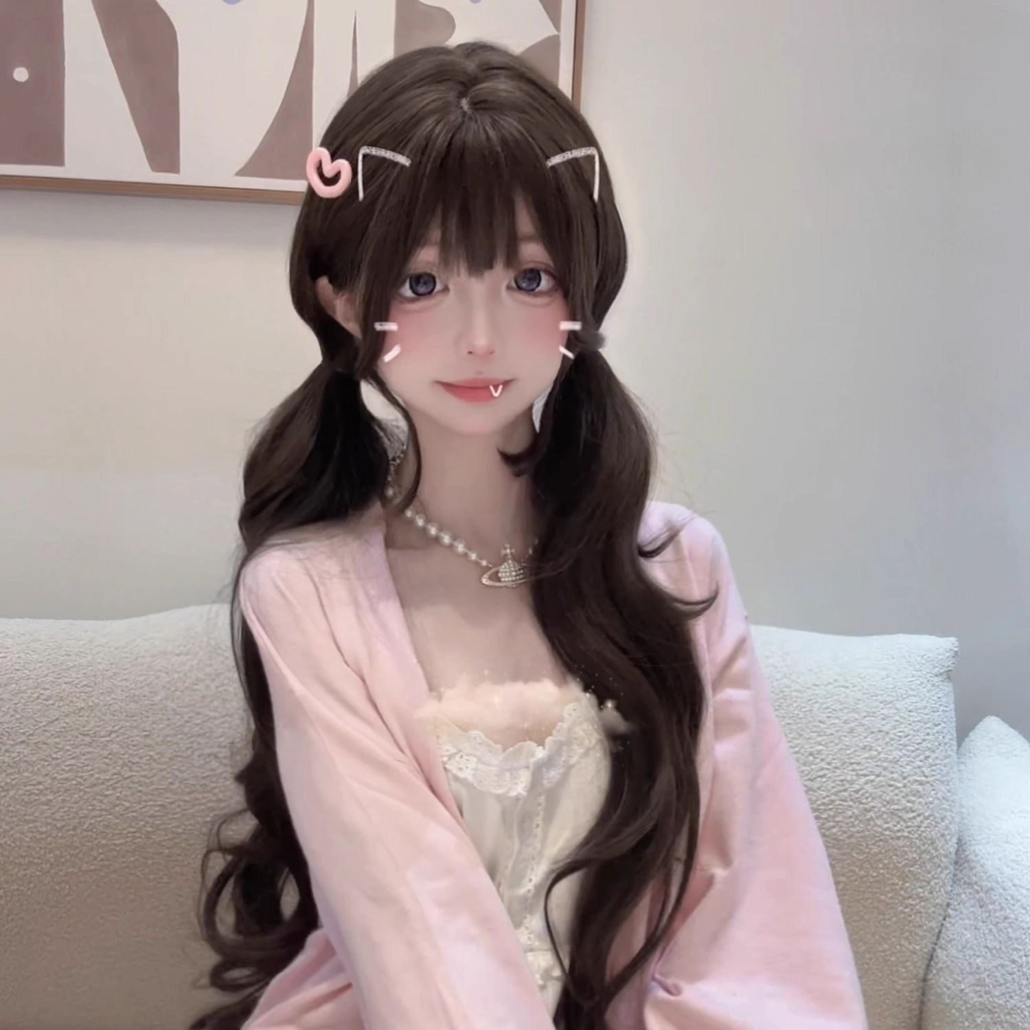 Peluca sintética larga y ondul - Anime Cosplay Girl Photo reseña y precio